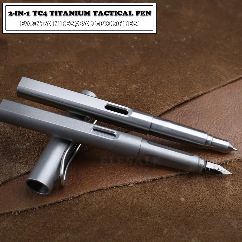 High Tech Office Accessories - ปากกาเจลน้ำพุ2-in-1ปากกายุทธวิธี TC4ทำจากไทเทเนียมคุณภาพสูงปากกาธุรกิจป้องกันตัวเองเครื่องมือ EDC ของขวัญดรอปชิป