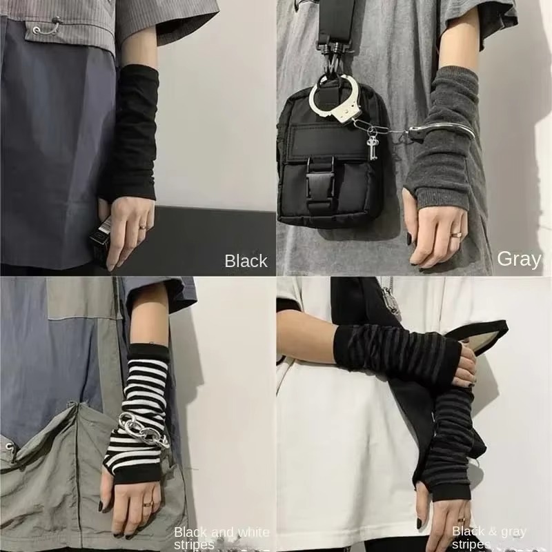 Y2K Tech Accessories - ถุงมือยาวแบบไม่มีนิ้ว สไตล์พังก์ สีดำ สำหรับผู้หญิง ผู้ชาย เล่นกีฬา