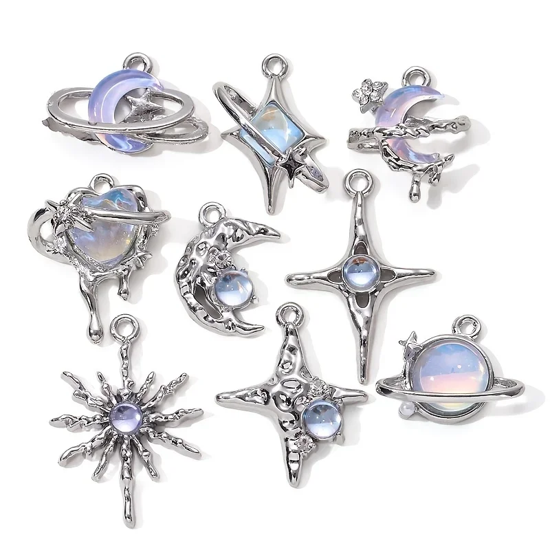 Y2K Tech Accessories - 9pcs New Star Moon Charms สีฟ้าแฟชั่น