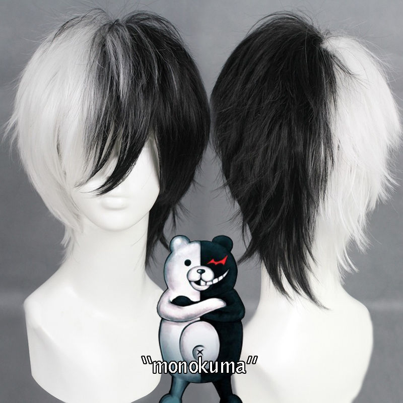 Tech Accessories For Men - อะนิเมะเกม Danganronpa สีดําและสีขาวหมีวิกผมคอสเพลย์ monokuma สังเคราะห์สั้นผมปุย +