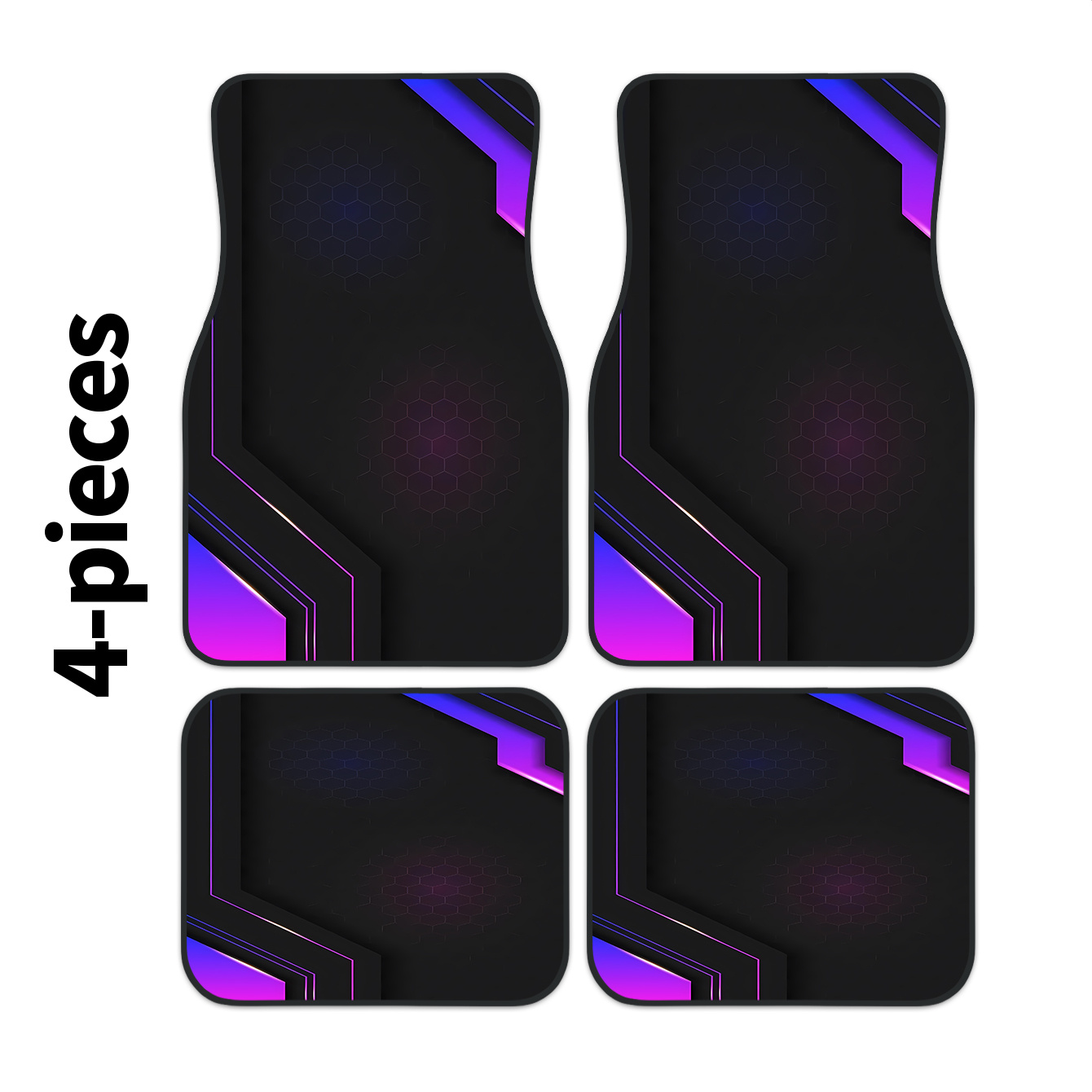Tech Accessories Luxury - แผ่นรองพื้นรถยนต์ลายเรขาคณิตไฮเทค 2 มิติ 4 ชิ้น |
