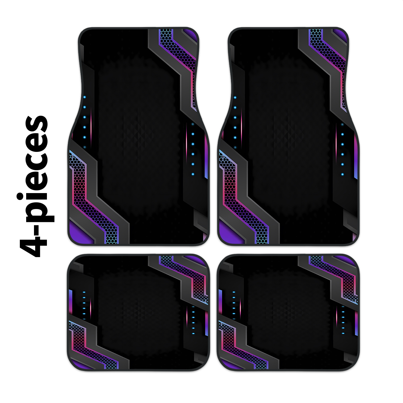 Tech Accessories Luxury - พรมปูพื้นรถยนต์พิมพ์ลายกรอบไฮเทค 2 มิติ 4 ชิ้น |