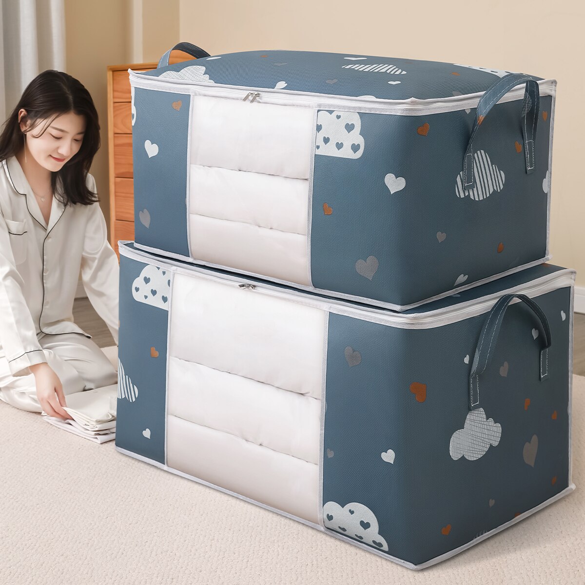 Tech Accessories Travel Bag - กระเป๋าจัดเก็บเสื้อผ้าความจุขนาดใหญ่พร้อมที่จับเสริมแรงเหมาะสำหรับผ้าห่มพับได้มีซิปแข็งแรง
