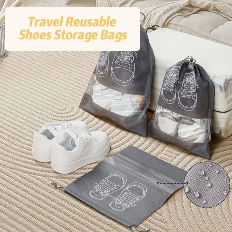 Tech Accessories Travel Bag - ถุงจัดเก็บรองเท้าแบบไม่ทอ 1-30 ชิ้น ถุงกันฝุ่นสำหรับรองเท้า ถุงใส่รองเท้าพกพาสำหรับเดินทาง ถุงจัดเก็บรองเท้าแบบพกพา