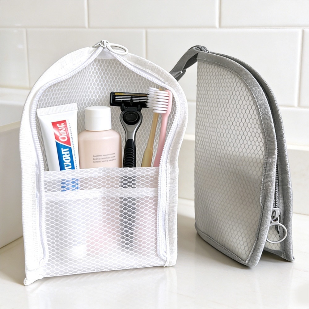 Tech Accessories Travel Bag - กระเป๋าใส่เครื่องสำอางแบบตาข่าย ระบายอากาศ แห้งเร็ว ตั้งได้ ที่ใส่แปรงสีฟัน จัดระเบียบเครื่องสำอาง