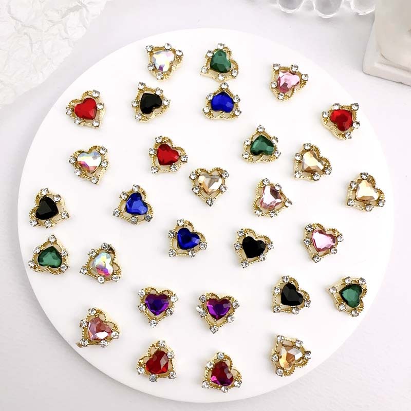 Y2K Tech Accessories - 10pcs Luxury Alloy เล็บ Charms หัวใจ
