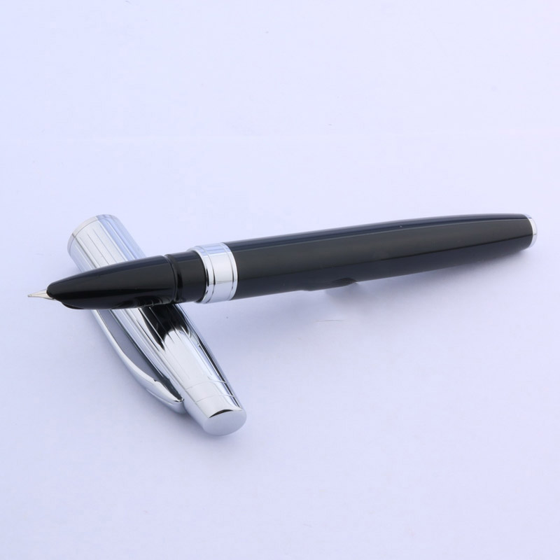 High Tech Office Accessories - คุณภาพสูง Baoer 100เงินทุน Nib Fountain ปากกาสีดำเคลือบ