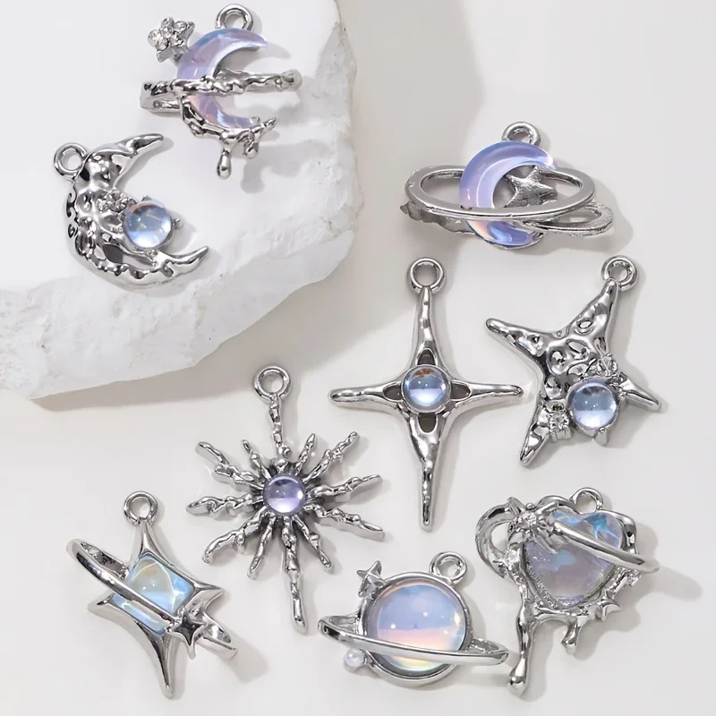 9pcs New Star Moon Charms สีฟ้ - Y2K Tech Accessories บทวิจารณ์และราคา