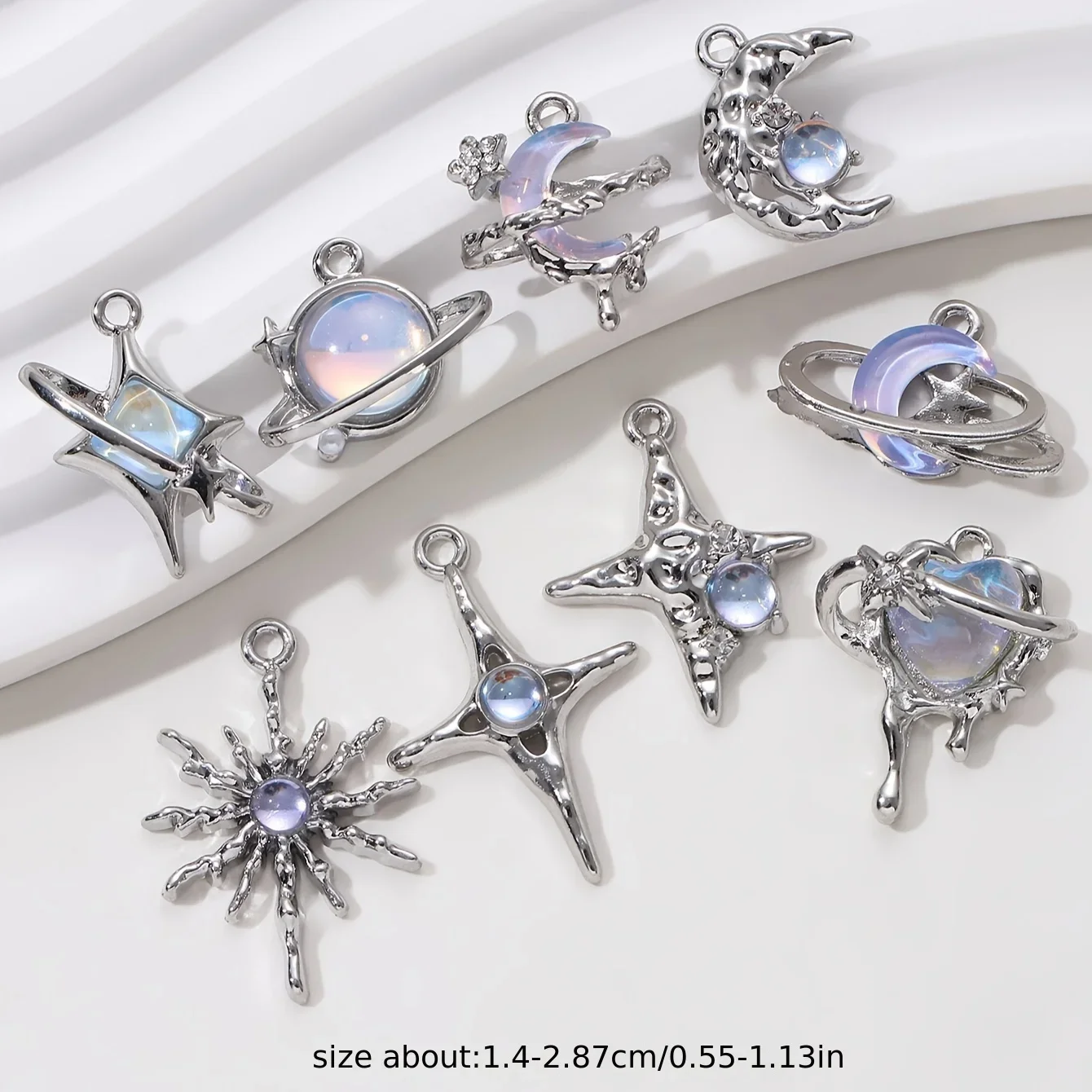 9pcs New Star Moon Charms สีฟ้ - Y2K Tech Accessories บทวิจารณ์และราคา