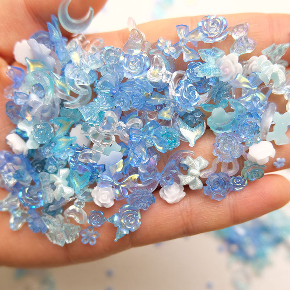 50pcs ผสมสีฟ้าเล็บเรซิ่น Charm - Y2K Tech Accessories บทวิจารณ์และราคา